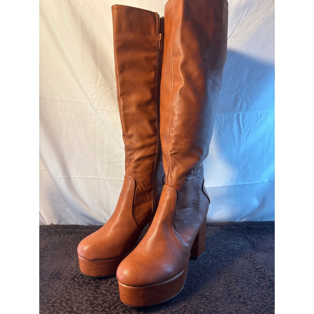 Chase + Chloe Tan Platform Knee-High Heeled Boots